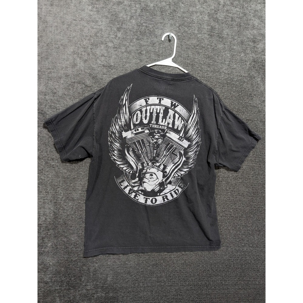 Outlaw Threadz Mens XL Black Live To Ride Biker Graphic T-Shirt Engine Skull